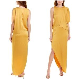 Halston Heritage Dresses Dramatic Satin Drape Asymmetrical Pebble Crepe Gown